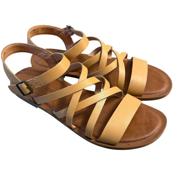 TOMS Women’s Sephina Sandy Beige Leather Strappy Gladiator Buckle Sandal Size 8 - Picture 1 of 9